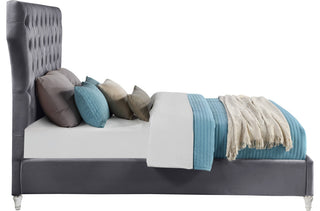Kira Velvet Upholstered Bed, Gray, Queen