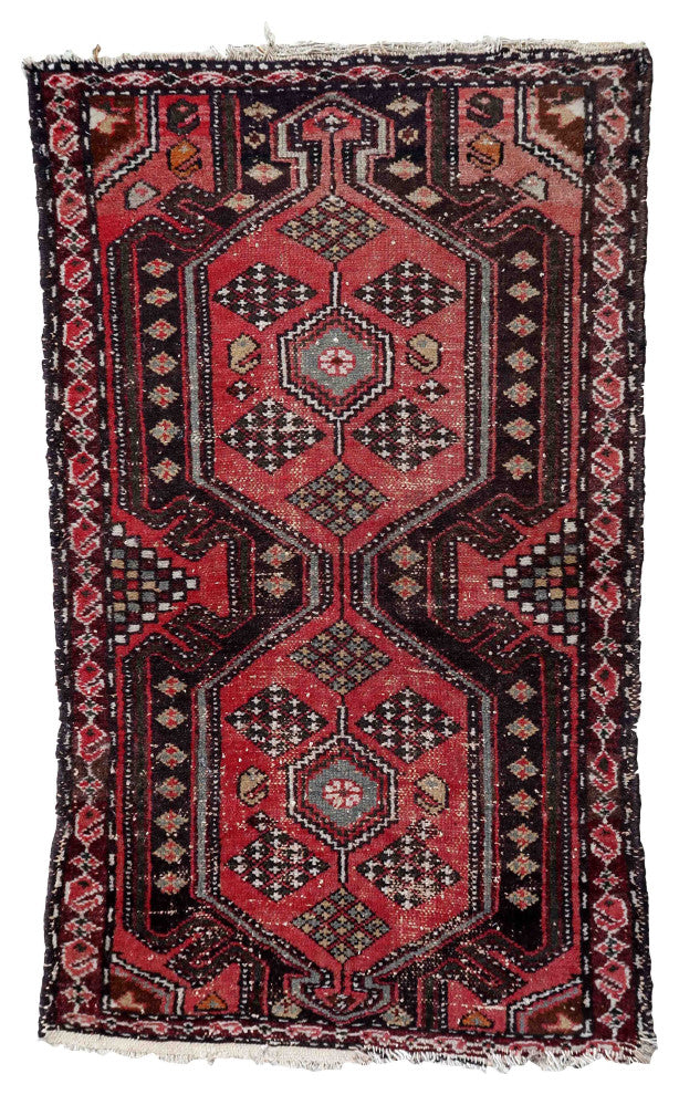 Handmade Vintage Persian Hamadan Rug 2.5'x4.2', 78cmx131cm, 1950s