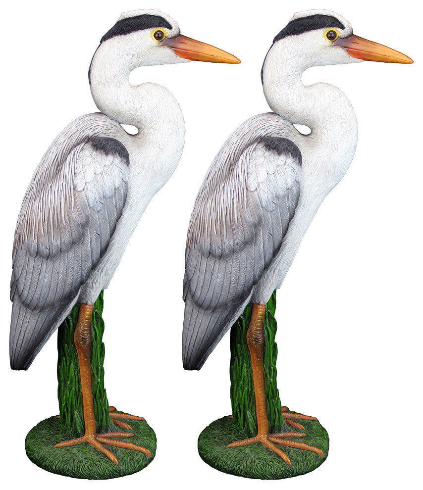 Gray Heron Coastal Bird Statue, Set of 2
