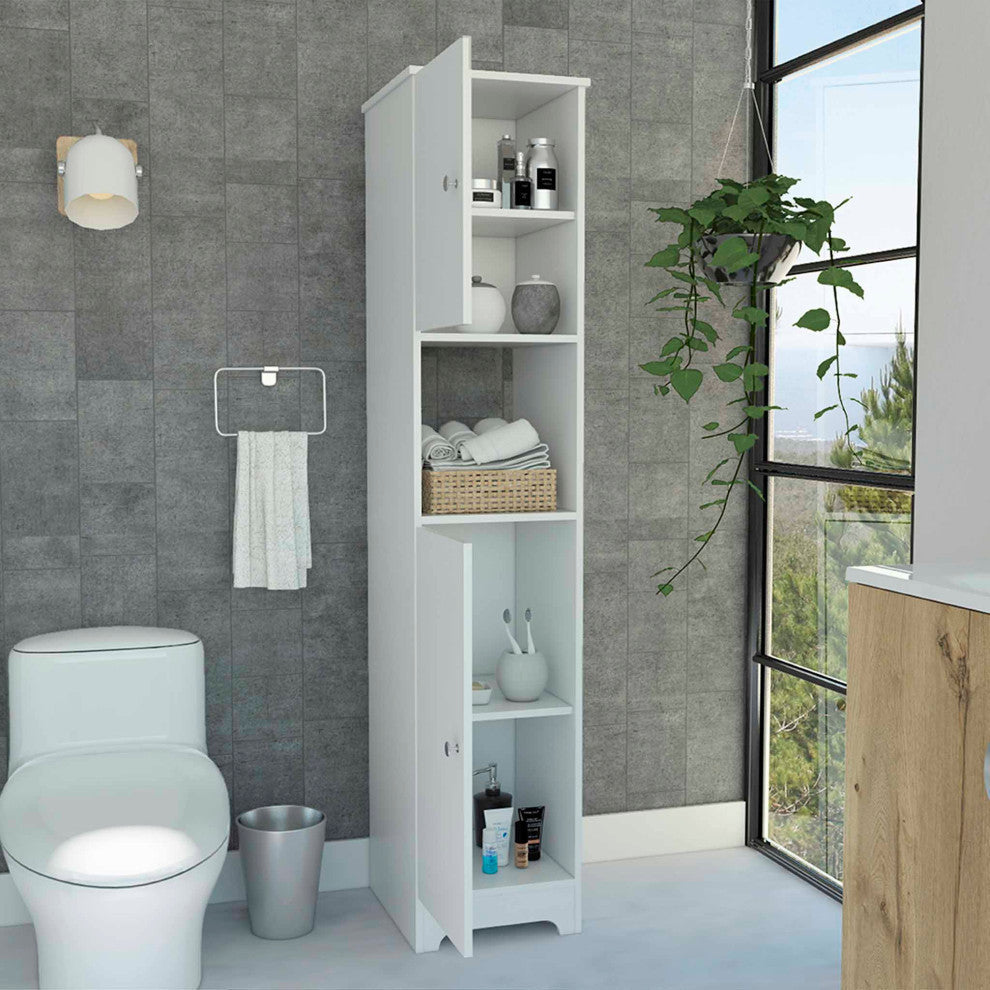 Charlotte Linen Cabinet with 2 Single Door Cabinets and Open Shelf, White