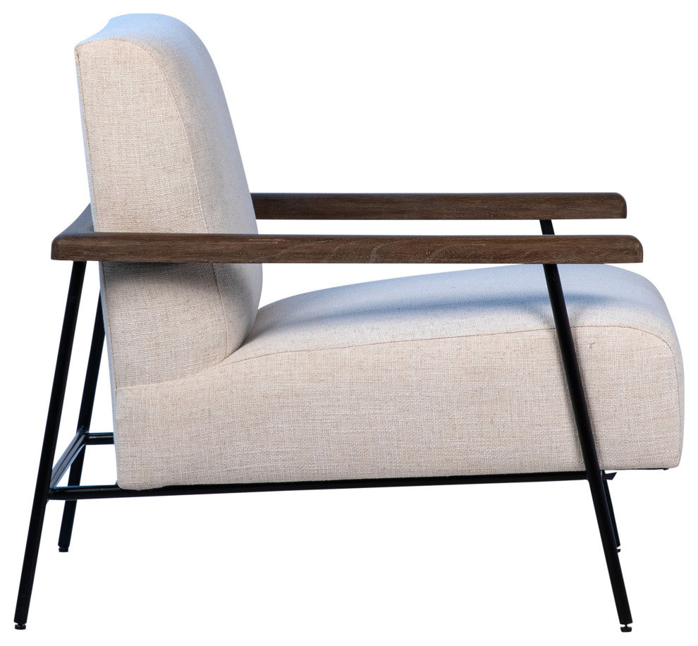 Owen Cotton Upholstered Modern Occasional Chair, Natural Mindi Wood and Cream