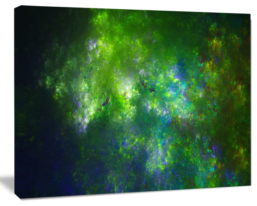 Green Fractal Sky with Blur Stars, Oversized Abstract Canvas Art Print, 60x40
