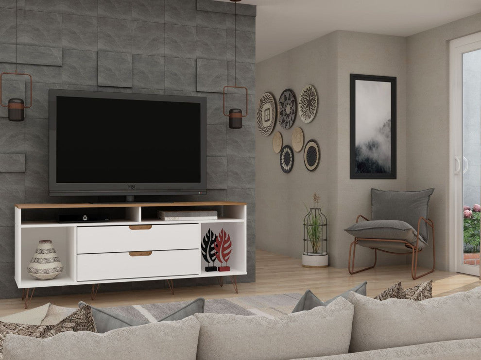 Rockefeller 63" TV Stand, Off White and Nature