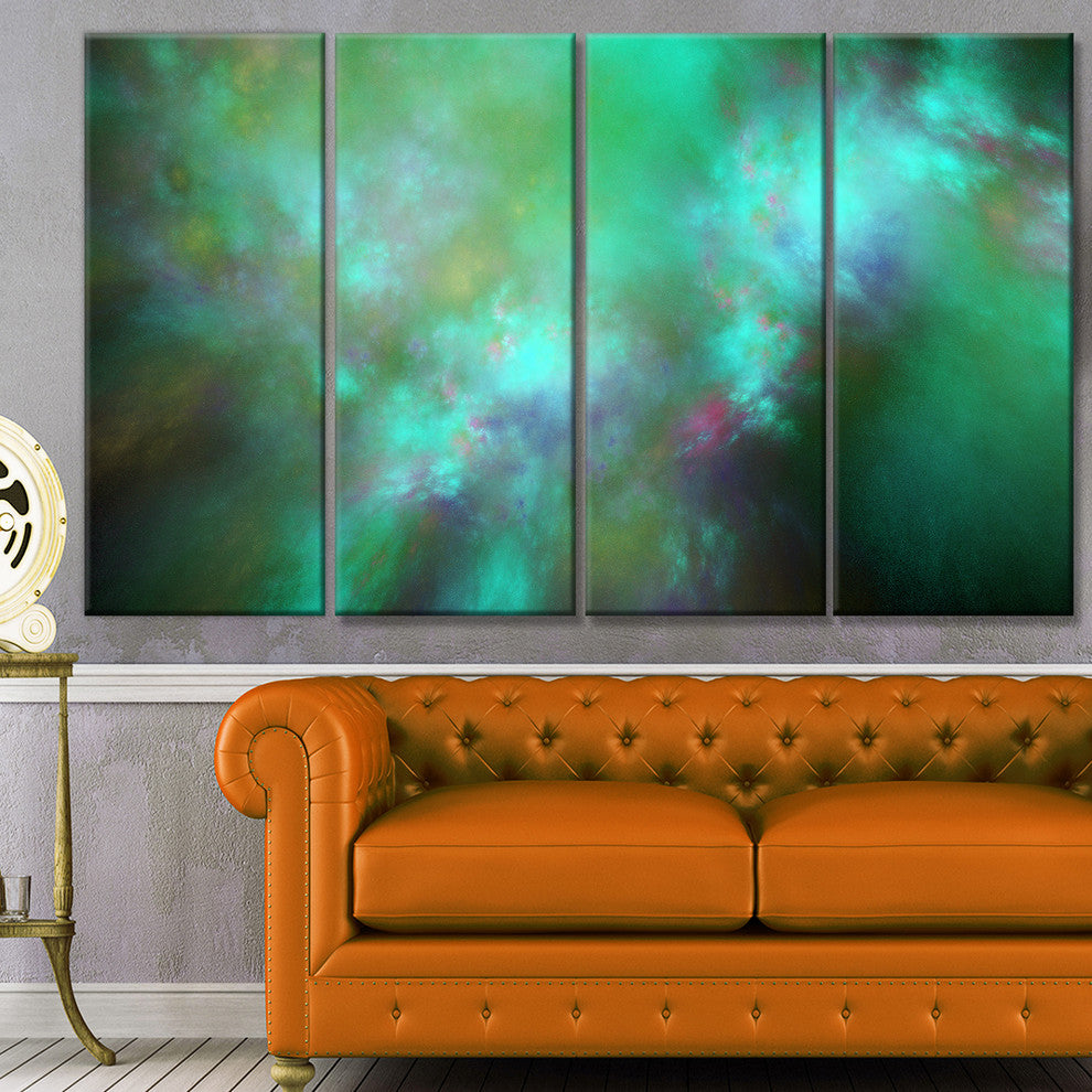 Blue Fractal Sky with Blur Stars, Abstract Canvas Art Print, 48"x28", 4 Panels