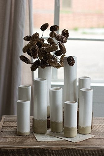 Set of 9 White Ceramic Cylinder Bud Vases