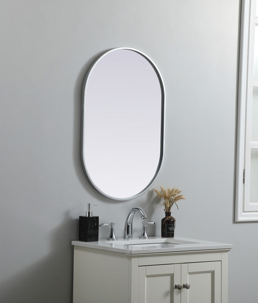 Metal Frame Oval Mirror 20X30 Inch, Silver