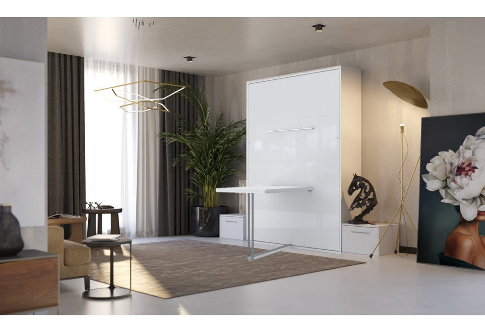 INVENTO Vertical Wall bed With Desk, White