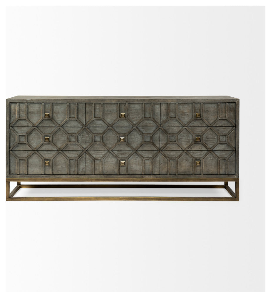Genevieve II Gray Fir Veneer w/ Gold Metal Frame Drawer Sideboard