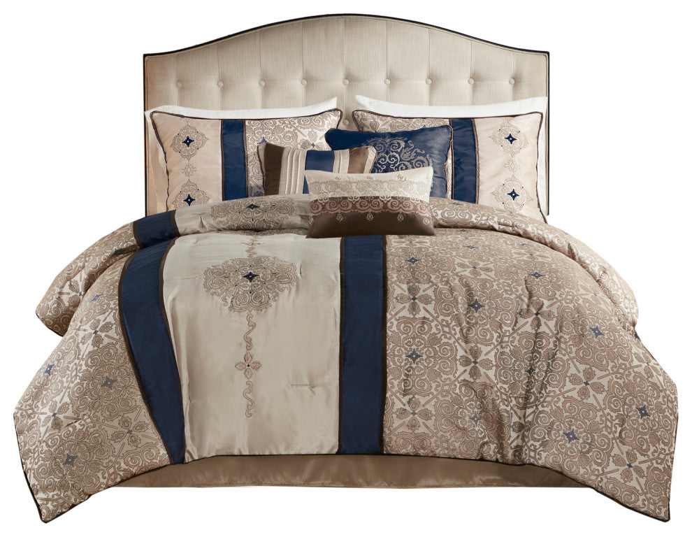 Madison Park Donovan 7 Piece Jacquard Comforter Set, Navy