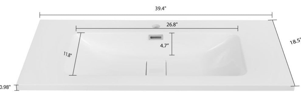 40" Solid Surface Resin Streamline K-1409-40 Vanity Top