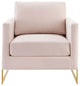 Accent Chair, Velvet, Metal, Gold Pink, Modern, Living Lounge Hotel Hospitality
