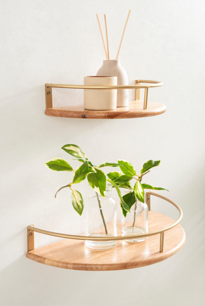 Camryn Semi Circle Shelf Set, Natural/Gold, 2 Piece