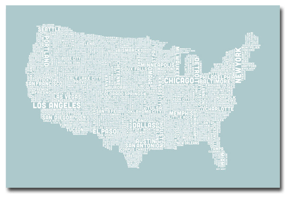 'US City Map VIII' Canvas Art by Michael Tompsett