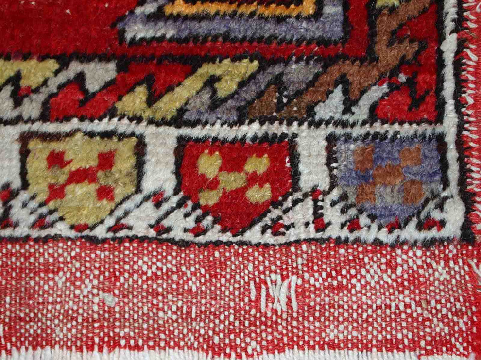 Handmade vintage Turkish Yastik rug 1.6' x 3.5' (48cm x 107cm) 1950s