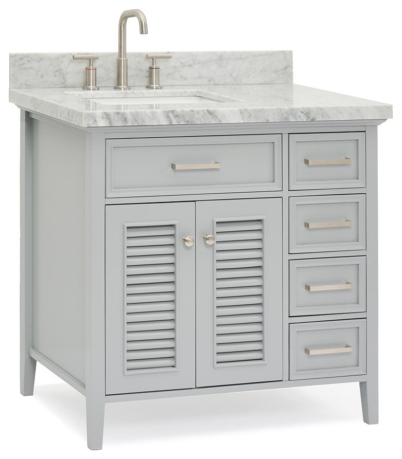Kensington 37" Bath Vanity With Marble Top, Carrara White/White Basin