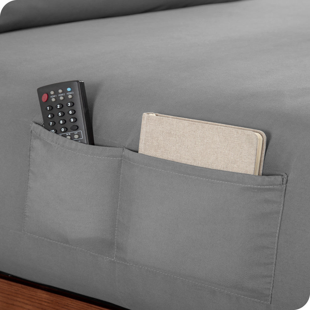 Fitted Dual Pocket Bottom Sheet 1800 Microfiber Ultra-Soft, Gray, Cal King