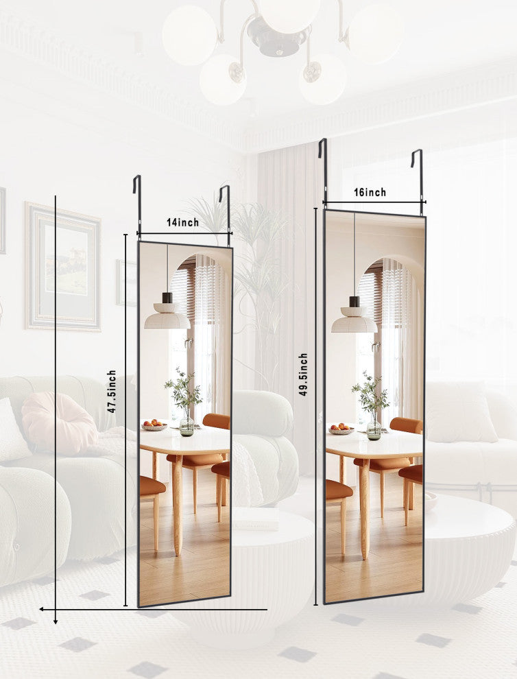 Easly Rectangular Aluminum Alloy Framed Wall Mirror Door Mirror, Black, 16x50