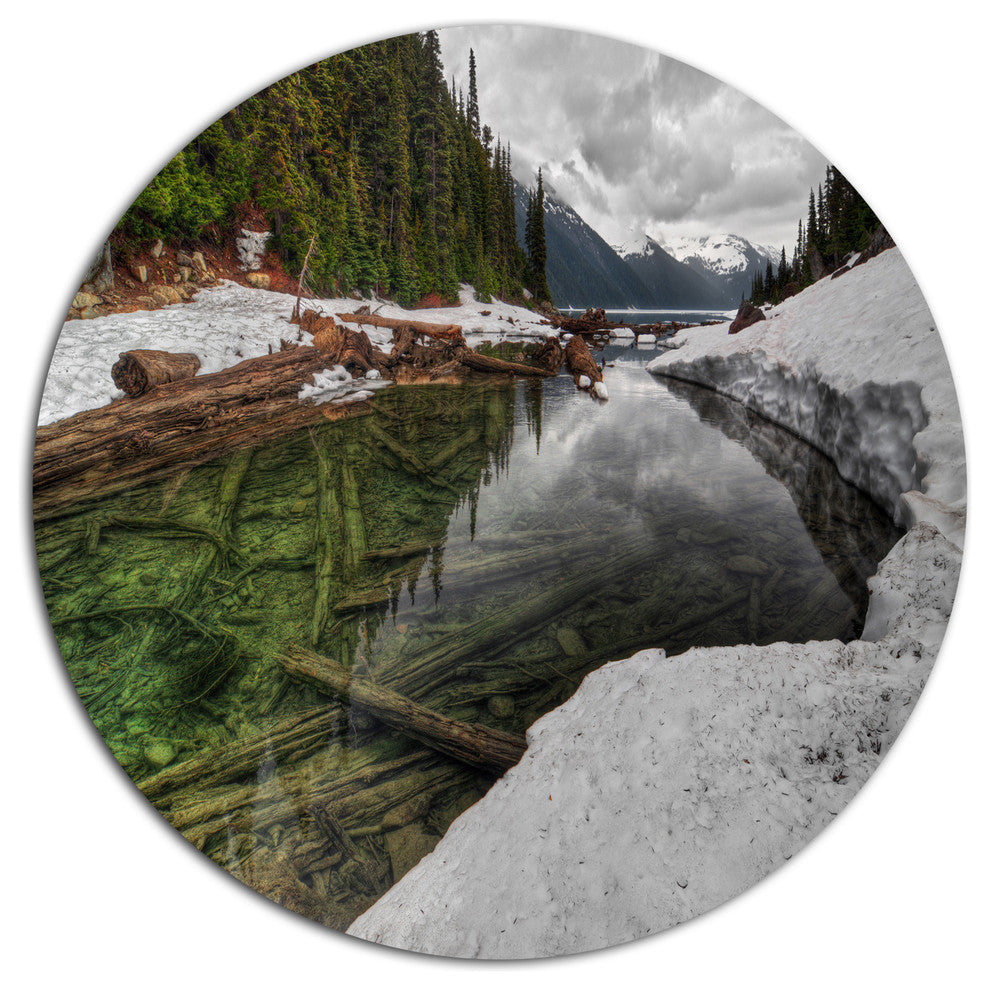 Crystal Clear Lake With Pine Trees, Landscape Art Round Wall Art, 23"