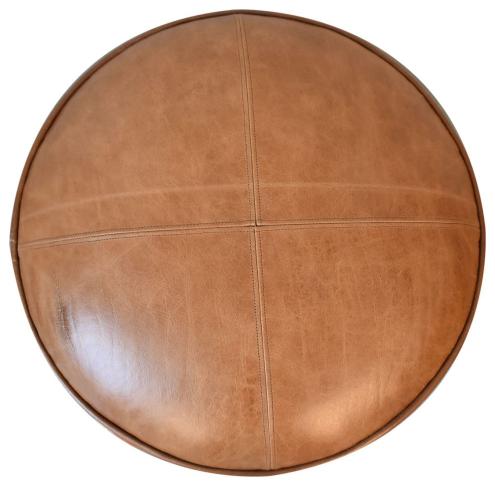 Durrie and Leather Mixed Footstool