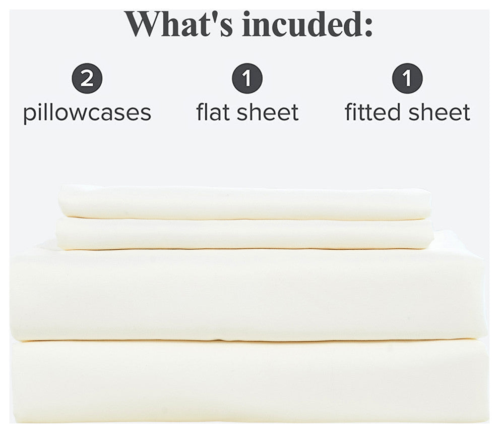 Serenta Trois Embroidered 4 Piece Bed Sheet Set, Ivory, Twin