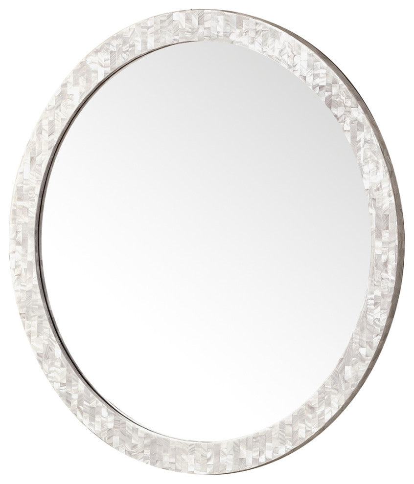 Callie 30" Round Mirror, White Mother of Pearl