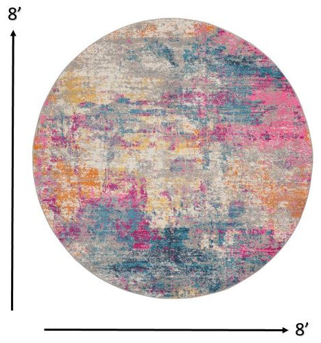 8" Round Ivory and Multi Abstract Area Rug