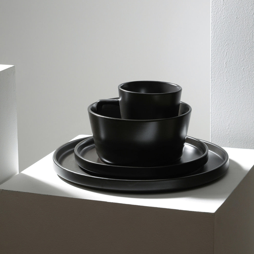 Stone Lain Celina Stoneware 32 Piece Dinnerware Set, Black Matte
