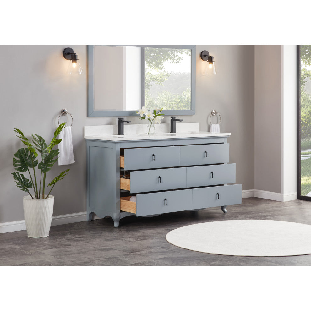 Legion Furniture WS2512 Series Bathroom Sink Vanity, Cadet, 60", Artificial Stone Top, Double Sink