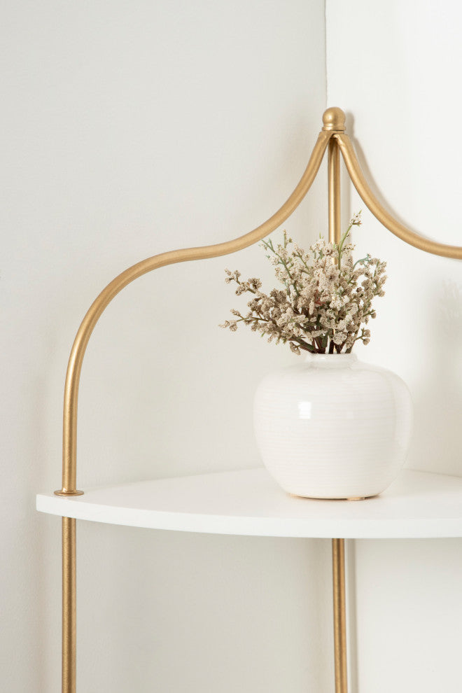 Walters Corner Shelf, White/Gold, 17"x12"x35"