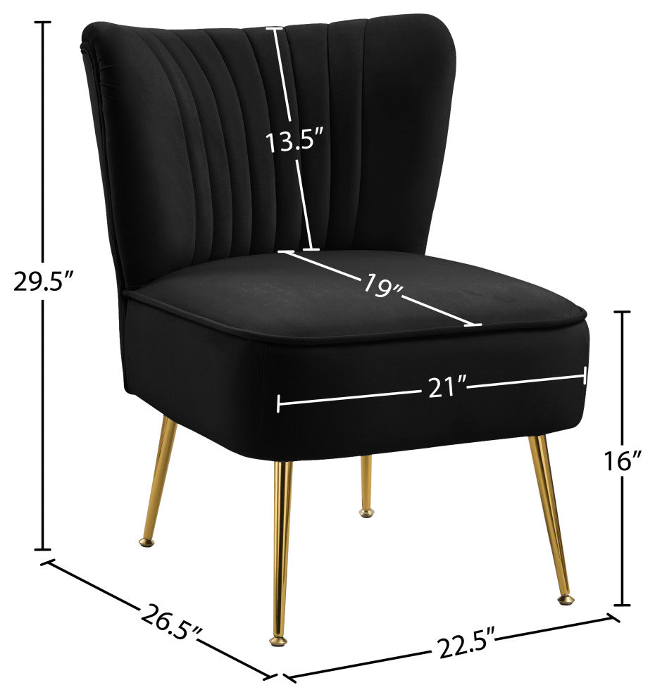 Tess Channel Tufted Velvet Upholstered Accent Chair, Black