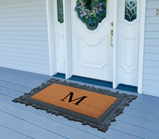 Carson Black/Beige Rubber And Coir 24"x36", Monogrammed Doormat, M
