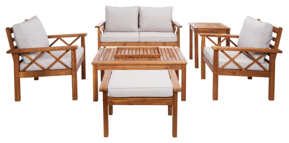 Safavieh Loanna 6Pc Outdoor Living Set, Natural / Light Grey