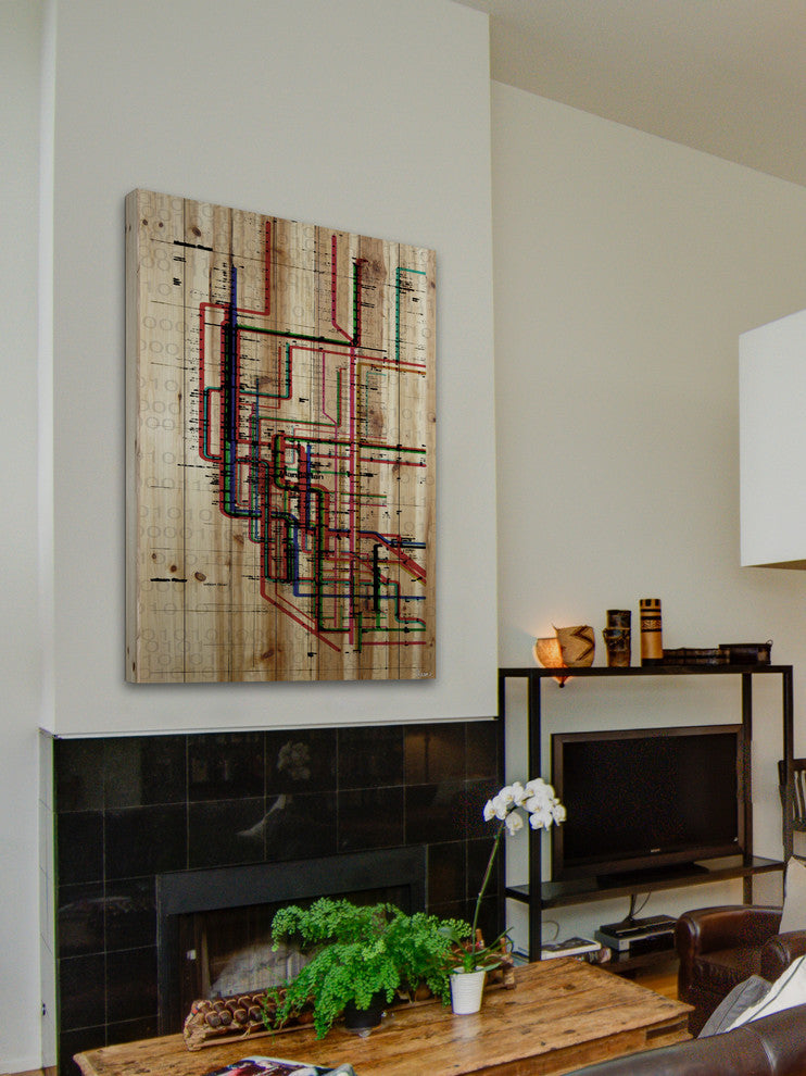 "Subway" UV Ink Print on Natural Pine Wood, 40"x60"