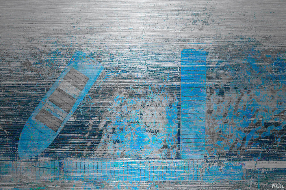 "Faded Blue Pier" Painting Print on Brushed Aluminum, 36"x24"