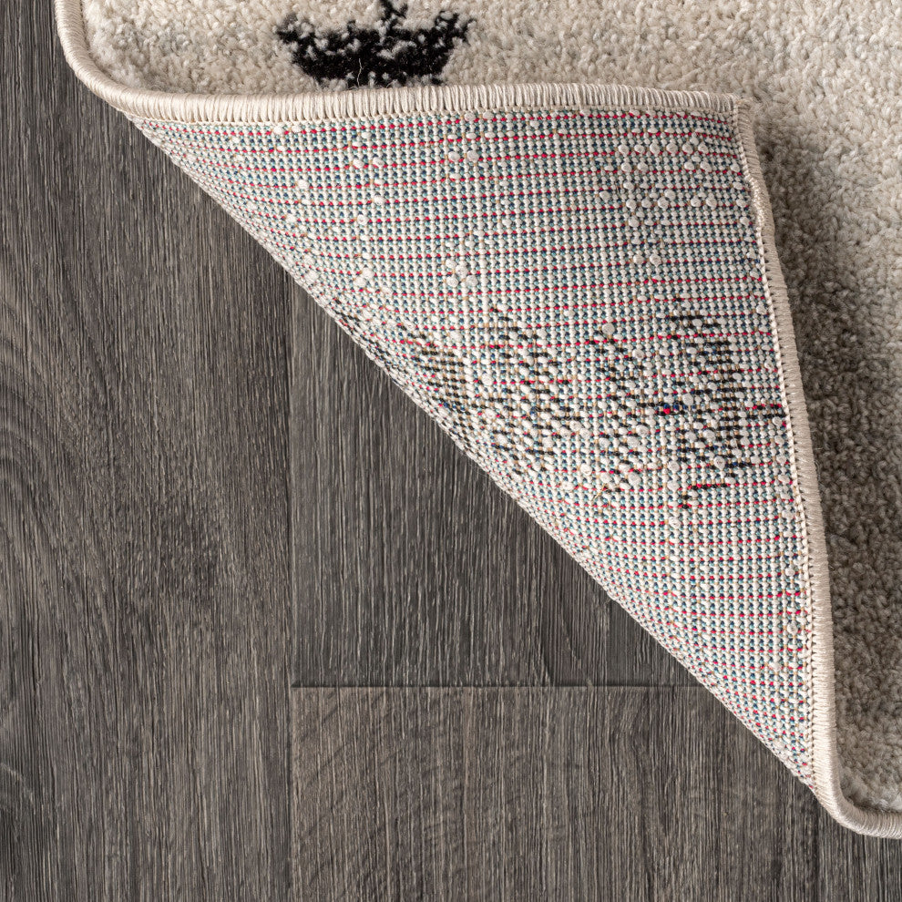 Zaina Moroccan Beni Souk Area Rug, Cream/Black, 2'x8'
