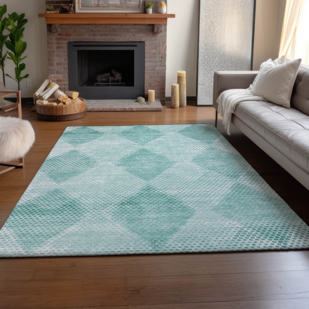 Premium Machine Washable Mayfield AMF539 Teal 9' x 12' Rug