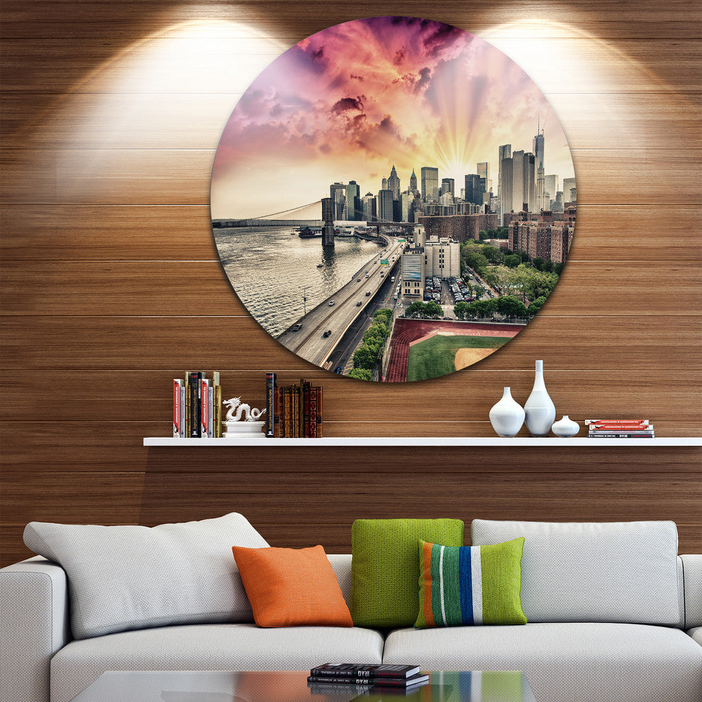 Fdr Drive And Manhattan Skyline, Cityscape Photo Round Wall Art, 23"