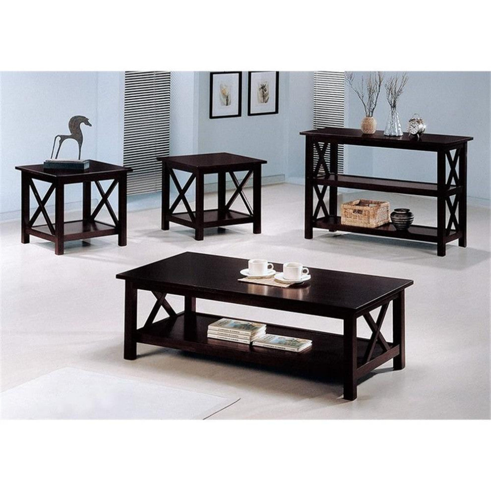 Catania Modern / Contemporary 3-Piece Wood Coffee Table Set in Dark Brown