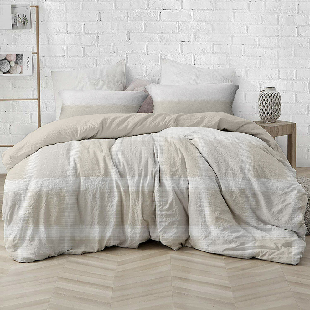 Delara GOTS Organic Cotton Check Reversible Print Duvet Cover Set, Queen(88"x92"
