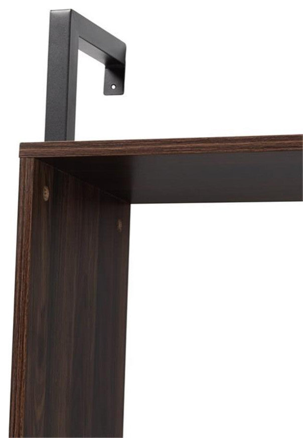 Fariat Modern Walnut Brown Finished Wood and Black Metal Display Shelf With Desk