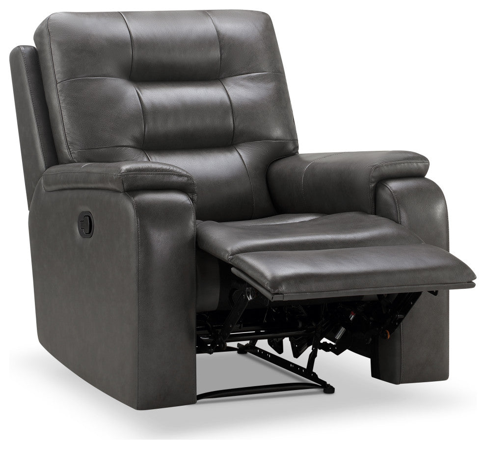 Waylen Top-Grain Leather Manual Recliner, Gray
