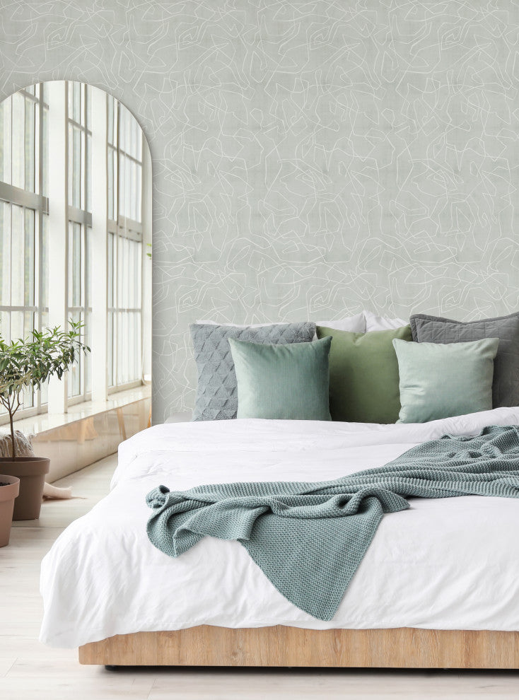 Entangled Lines Textured Look Background Peel and Stick Vinyl Wallpaper, Sage, 24"x108"