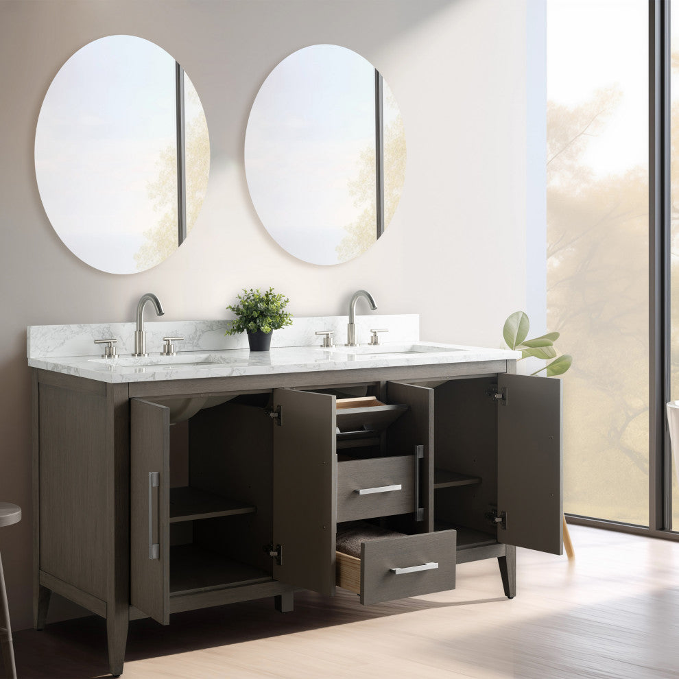 Vanity Art Bathroom Vanity With Sink, Driftwood Gray, 60", Double Sink, Brushed Nickel