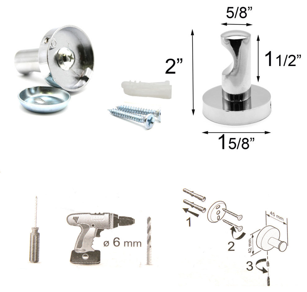 Wall Mount Bath Towel Single Robe Hook Polished Stainless Steal