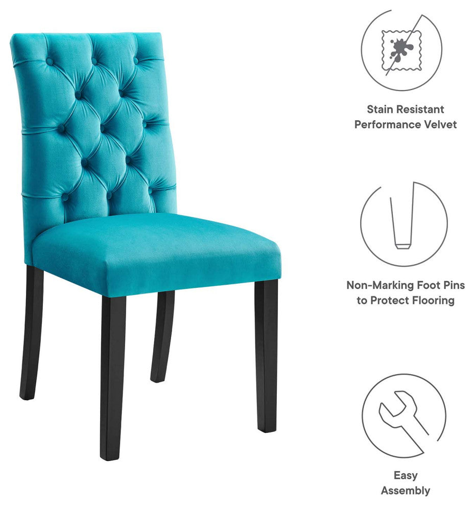 Side Dining Chair, Set of 2, Blue, Velvet, Modern, Cafe Bistro Hospitality