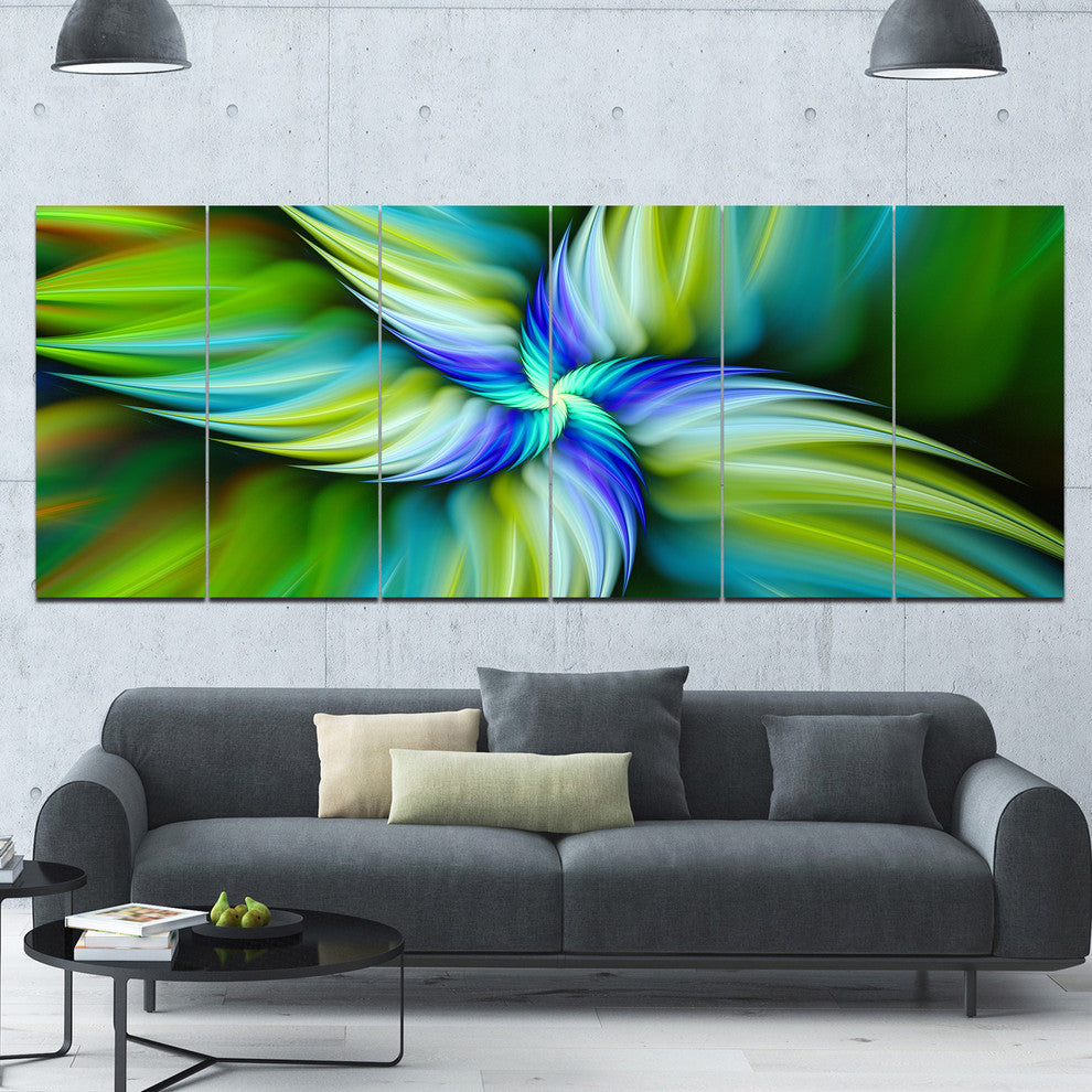 Rotating Fractal Green Star, Floral Canvas Art Print, 70"x28", 6 Panels