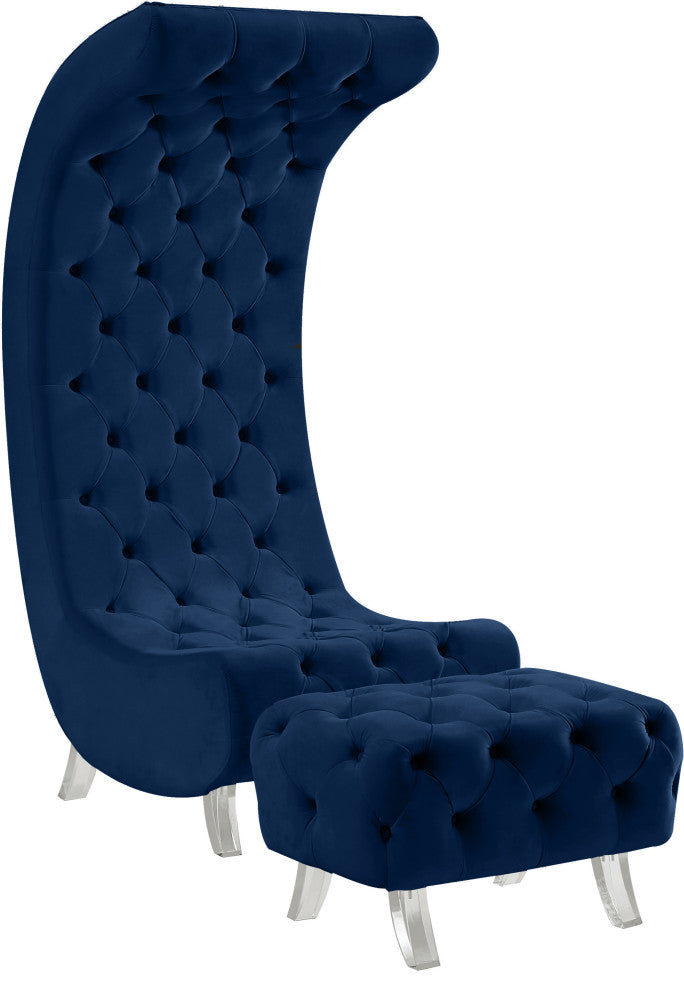 Crescent Velvet Upholstered Rounded Accent Chair, Navy