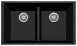One Series 33" Drop-In Double-Bowl Granite Sink, Black Metallic, Undermount