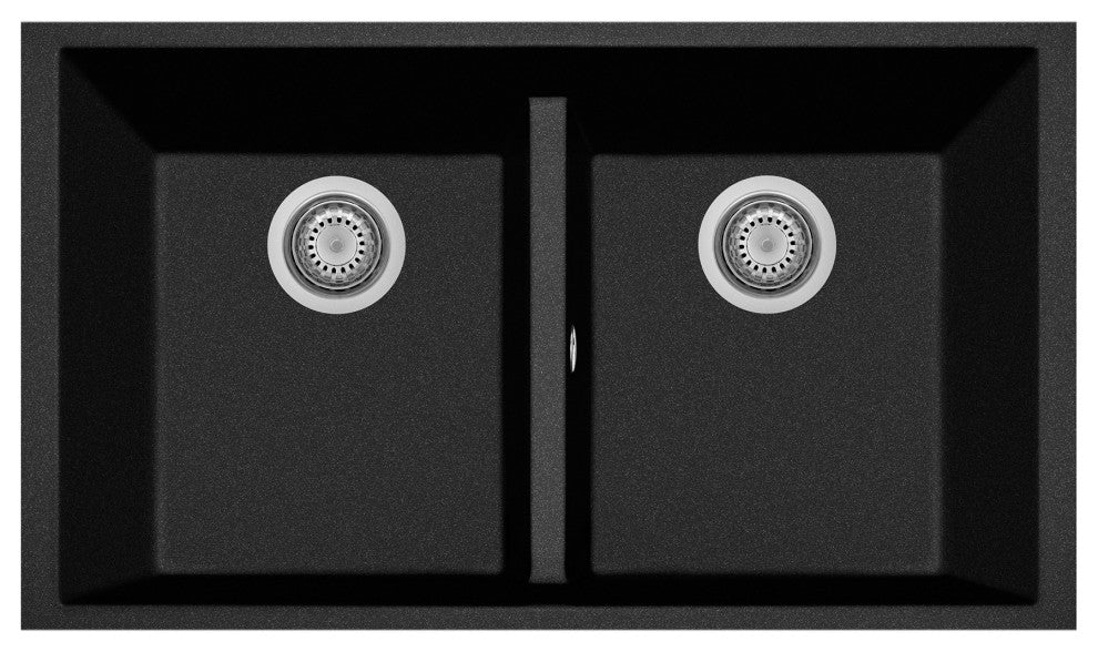 One Series 33" Drop-In Double-Bowl Granite Sink, Black Metallic, Undermount