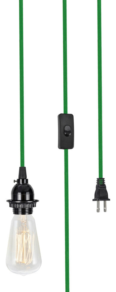 Aspen Creative 21027-21, 1-Light Plug-In Black Socket Pendant, Apple Green Cord